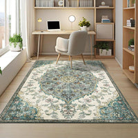 Garvee Vintage Washable Bedroom Rug - Soft Accent Rugs for Living Room, Non-Slip Non-Shedding Low-Pile Entryway Rug, Soft Print Pattern Indoor Rug