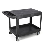 Garvee Utility Service Cart Flat top, 550 LBS Heavy Duty Plastic Rolling Utility Cart with 360°Swivel Wheels (2 with Brakes), 2 Shelves Work Cart Ergonomic Storage Handle for Warehouse Garage