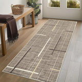 Garvee Modern Abstract Runner Rug 2x6 Washable Non Slip Runner for Hallway Linear Geometric Ultra Thin Foldable Carpet Runner Stain Resistant Soft Stripe Indoor Rug for Kitchen Bedroom, Brown - Brown