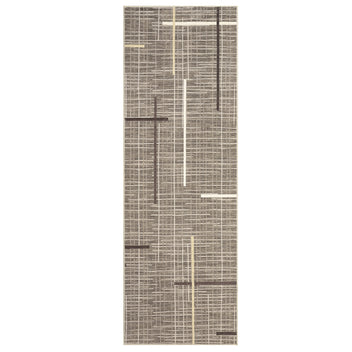 Garvee Modern Abstract Runner Rug 2x6 Washable Non Slip Runner for Hallway Linear Geometric Ultra Thin Foldable Carpet Runner Stain Resistant Soft Stripe Indoor Rug for Kitchen Bedroom, Brown