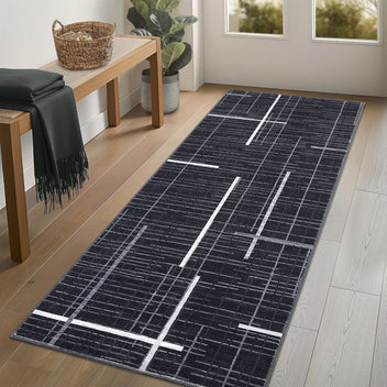 Garvee Modern Abstract Runner Rug 2x6 Washable Non Slip Runner for Hallway Linear Geometric Ultra Thin Foldable Carpet Runner Stain Resistant Soft Stripe Indoor Rug for Kitchen Bedroom, Black