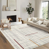 Garvee Washable Modern Rug 9x12 Large Linear Geometric Living Room Rug Non Slip Abstract Foldable Ultra Thin Accent Throw Rug Stain Resistant Soft Carpet for Home Office Decor, Beige - Beige