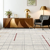 Garvee Washable Modern Rug 9x12 Large Linear Geometric Living Room Rug Non Slip Abstract Foldable Ultra Thin Accent Throw Rug Stain Resistant Soft Carpet for Home Office Decor, Beige
