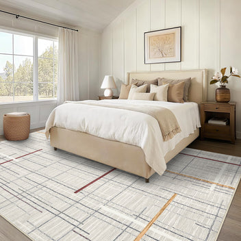 Garvee Washable Modern Rug 9x12 Large Linear Geometric Living Room Rug Non Slip Abstract Foldable Ultra Thin Accent Throw Rug Stain Resistant Soft Carpet for Home Office Decor, Beige