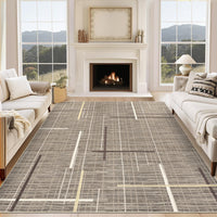 Garvee Washable Modern Rug 9x12 Large Linear Geometric Living Room Rug Non Slip Abstract Foldable Ultra Thin Accent Throw Rug Stain Resistant Soft Carpet for Home Office Decor, Brown