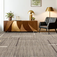 Garvee Contemporary Rug 8x10 Washable Area Rug Modern Abstract Non Slip Soft Throw Rug Linear Geometric Foldable Low Pile Floor Cover for Living Room Bedroom Nursery Office Decor, Brown