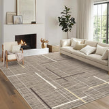 Garvee Washable Modern Rug 9x12 Large Linear Geometric Living Room Rug Non Slip Abstract Foldable Ultra Thin Accent Throw Rug Stain Resistant Soft Carpet for Home Office Decor, Brown - Brown