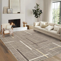 Garvee Washable Modern Rug 9x12 Large Linear Geometric Living Room Rug Non Slip Abstract Foldable Ultra Thin Accent Throw Rug Stain Resistant Soft Carpet for Home Office Decor, Brown