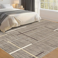 Garvee Washable Modern Rug 9x12 Large Linear Geometric Living Room Rug Non Slip Abstract Foldable Ultra Thin Accent Throw Rug Stain Resistant Soft Carpet for Home Office Decor, Brown