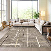 Garvee Washable Modern Rug 9x12 Large Linear Geometric Living Room Rug Non Slip Abstract Foldable Ultra Thin Accent Throw Rug Stain Resistant Soft Carpet for Home Office Decor, Brown