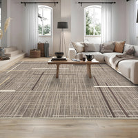 Garvee Washable Modern Rug 9x12 Large Linear Geometric Living Room Rug Non Slip Abstract Foldable Ultra Thin Accent Throw Rug Stain Resistant Soft Carpet for Home Office Decor, Brown