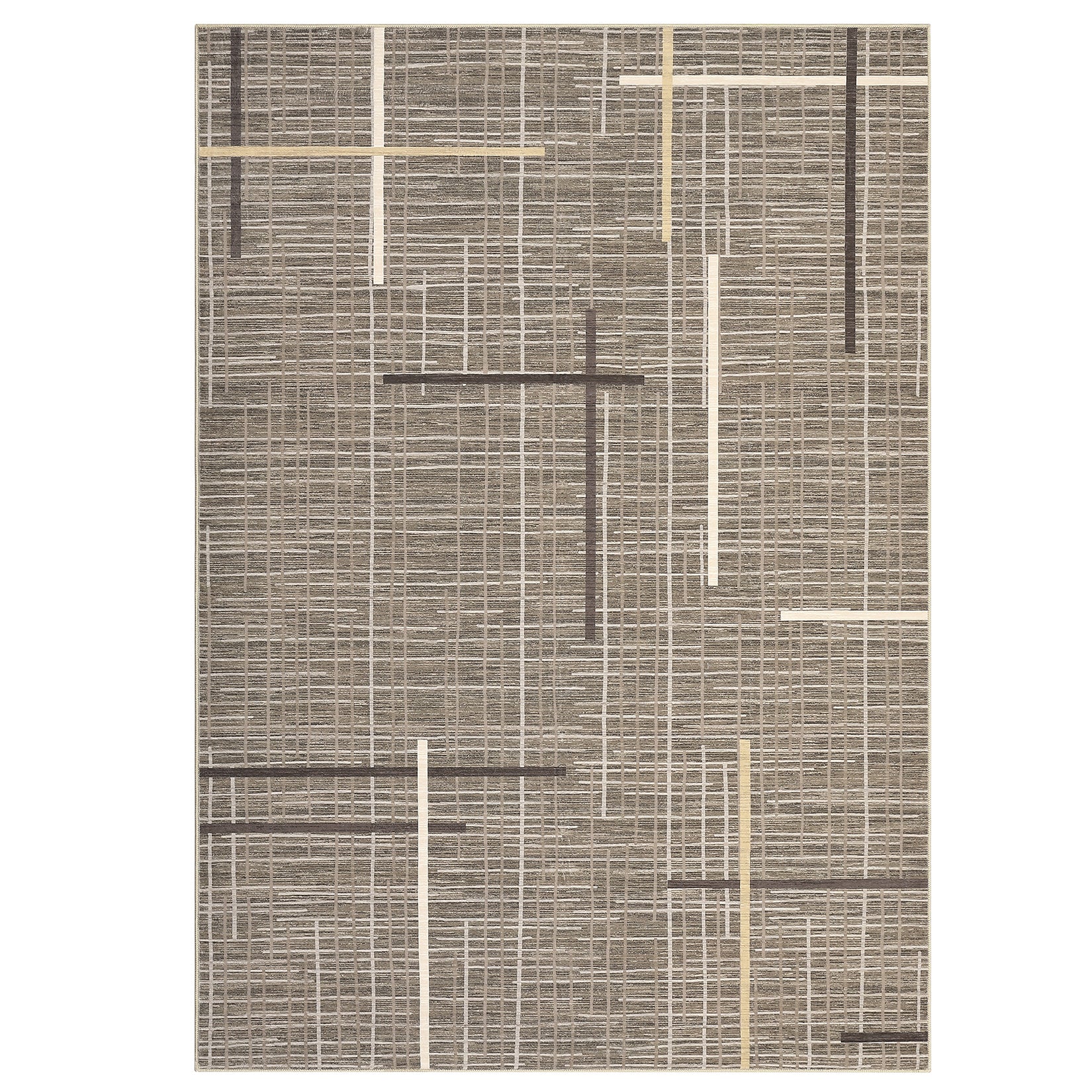 Garvee Washable Modern Rug 9x12 Large Linear Geometric Living Room Rug Non Slip Abstract Foldable Ultra Thin Accent Throw Rug Stain Resistant Soft Carpet for Home Office Decor, Brown