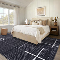 Garvee Large Living Room Rug 10x13 Modern Abstract Washable Rug Geometric Non Slip Stain Resistant Soft Floor Cover Foldable Low Pile Striped Area Rug for Bedroom Dining Room Nursery, Black