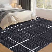 Garvee Large Living Room Rug 10x13 Modern Abstract Washable Rug Geometric Non Slip Stain Resistant Soft Floor Cover Foldable Low Pile Striped Area Rug for Bedroom Dining Room Nursery, Black