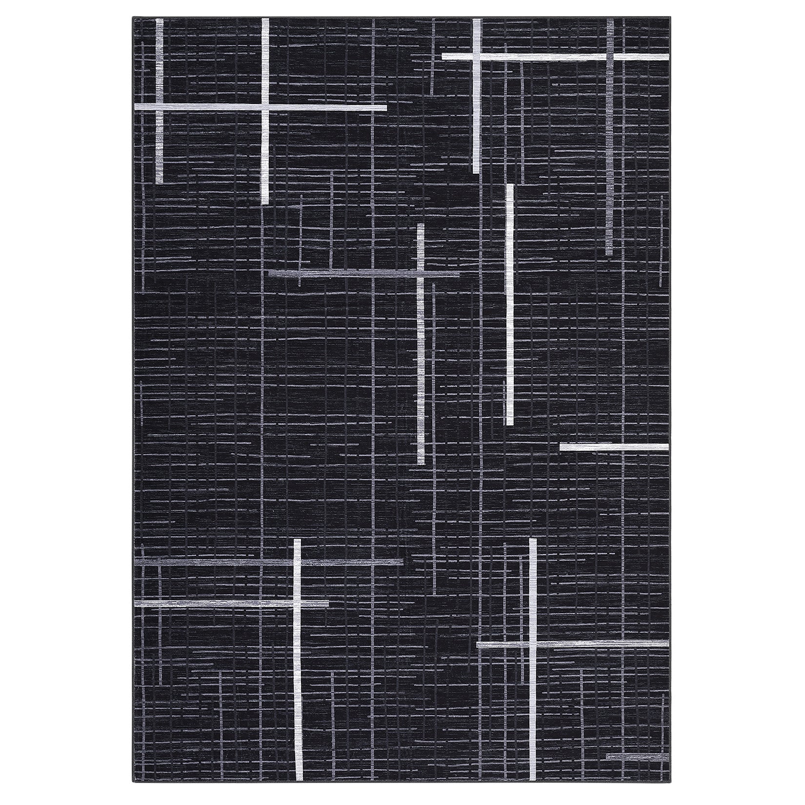 Garvee Large Living Room Rug 10x13 Modern Abstract Washable Rug Geometric Non Slip Stain Resistant Soft Floor Cover Foldable Low Pile Striped Area Rug for Bedroom Dining Room Nursery, Black