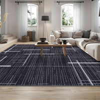 Garvee Large Living Room Rug 10x13 Modern Abstract Washable Rug Geometric Non Slip Stain Resistant Soft Floor Cover Foldable Low Pile Striped Area Rug for Bedroom Dining Room Nursery, Black
