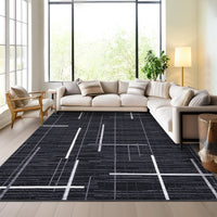 Garvee Large Living Room Rug 10x13 Modern Abstract Washable Rug Geometric Non Slip Stain Resistant Soft Floor Cover Foldable Low Pile Striped Area Rug for Bedroom Dining Room Nursery, Black