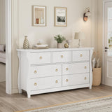 Garvee 7 Drawer Dresser - Tall Boho Dresser with Curved Legs, Rattan Accents, and Freestanding Storage for Living Room, Bedroom, Entryway, or Balcony, White - 7 Drawers | White