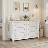 Garvee 6-Drawer Dresser - Tall Boho Dresser with Curved Legs, Rattan Accents, and Freestanding Storage for Living Room, Bedroom, Entryway, or Balcony, White - 6 Drawers | White