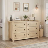 Garvee 6-Drawer Tall Boho Dresser with Curved Legs, Rattan Accents, and Freestanding Storage - 6 Drawers | Wood Color