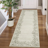 Garvee 2x6 Beige Kitchen Rugs Washable Non-Slip Runner Rug for Hallway Vintage Distressed Printed Bedside Rugs Floral Bordered Entryway Runners for Bedroom Laundry Room - Beige