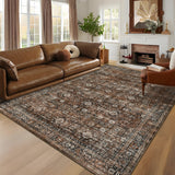 Garvee Large Washable Living Room Rug 10 x 13 Vintage Floral Print Indoor Mat with Non-Slip Backing, Distressed Low Pile Area Rug, Foldable Traditional Floor Cover for Bedroom, Red - Red