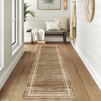 Garvee Modern Camel 2x6 Washable Runner Rug with Scalloped Edges, Non-Slip Backing, Low-Pile Soft Carpet, Durable Machine-Woven Fibers, for Hallway Entryway