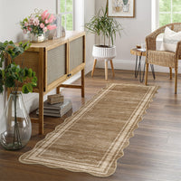 Garvee Modern Camel 2x6 Washable Runner Rug with Scalloped Edges, Non-Slip Backing, Low-Pile Soft Carpet, Durable Machine-Woven Fibers, for Hallway Entryway