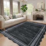 Garvee Modern Black 9x12 Abstract Area Rug Large Washable Rug for Living Room, Non-Slip Soft Carpet for Bedroom, Irregular Low-Pile Foldable Print Accent Rug for Dining Room Home Office - Black