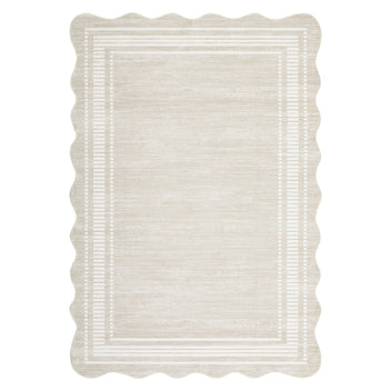 Garvee 4x6 Washable Scalloped Area Rug, Non-Slip Cream White Low-Pile Rug for Living Room, Bedroom, Kitchen, Bathroom & Entryway