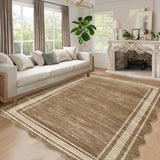 Garvee Modern Camel 8x10 Abstract Area Washable Rug for Living Room, Non-Slip Soft Carpet for Bedroom, Irregular Low-Pile Foldable Print Accent Rug for Dining Room Home Office - Camel