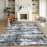Garvee Modern Abstract Area Rug 10 x 13 Large Washable Rug for Living Room, Non Slip Dining Room Carpet, Low Pile Indoor Foldable Printed Accent Rug for Bedroom Nursery Playroom, Gray - Gray & Black