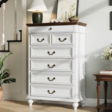 Garvee Farmhouse 7 Drawer Dressers with 3 Different Sizes Drawers, Wooden Dresser Organizer for Bedroom, Living Room, White - White + Brown Top