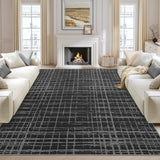 Garvee Modern Area Rug 5x7 Washable Checkered Floor Carpet Soft Low Pile Plaid Print Throw Rug Non Slip Non Shedding Contemporary Abstract Accent Carpet for Living Room, Bedroom, Office, Black - Black