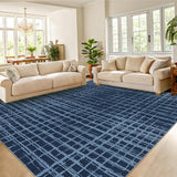 Garvee Modern Area Rug 5x7 Washable Checkered Floor Carpet Soft Low Pile Plaid Print Throw Rug Non Slip Non Shedding Contemporary Abstract Accent Carpet for Living Room, Bedroom, Office, Blue - Blue