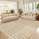 Garvee Modern Area Rug 5x7 Washable Checkered Floor Carpet Soft Low Pile Plaid Print Throw Rug Non Slip Non Shedding Contemporary Abstract Accent Carpet for Living Room, Bedroom, Office, Camel - Camel