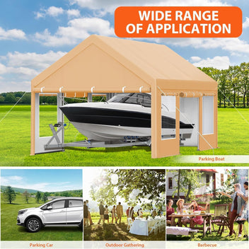 Garvee Heavy Duty Carport 13x20 FT Portable Garage with 4 Doors & 4 Windows, Reinforced Galvanized Steel Frame, Waterproof PE Tarp, Roll-Up Mesh Windows, Yellow, Outdoor Shelter for Cars & Gatherings