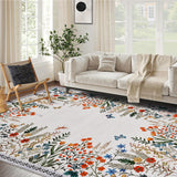 Garvee Boho Washable Rugs for Entryway Floral Rugs for Bedroom, Bathroom Rug Non Slip Washable, Soft Indoor Carpet Throw Carpet for Kitchen Laundry Living Room Foyer, Beige, 9x12 - Beige