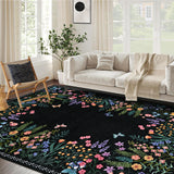 Garvee Boho Washable Rugs for Entryway Floral Rugs for Bedroom, Bathroom Rug Non Slip Washable, Soft Indoor Carpet Throw Carpet for Kitchen Laundry Living Room Foyer - Black