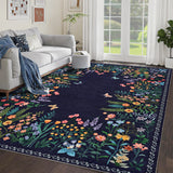 Garvee Boho Washable Rugs for Entryway Floral Rugs for Bedroom, Bathroom Rug Non Slip Washable, Soft Indoor Carpet Throw Carpet for Kitchen Laundry Living Room Foyer - Blue