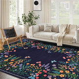 Garvee Boho Washable Rugs for Entryway Floral Rugs for Bedroom, Bathroom Rug Non Slip Washable, Soft Indoor Carpet Throw Carpet for Kitchen Laundry Living Room Foyer - Blue