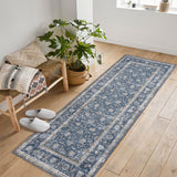 Garvee Washable Area Rug for Entryway Moss Soft Non-Slip Indoor Door Mat Distressed Floral Low-Pile Kitchen Rugs Blue 2*6ft - Blue