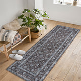 Garvee Washable Area Rug for Entryway Moss Soft Non-Slip Indoor Door Mat Distressed Floral Low-Pile Kitchen Rugs Brown 2*6ft - Brown