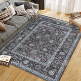 Garvee Washable Area Rug for Entryway Moss Soft Non-Slip Indoor Door Mat Distressed Floral Low-Pile Kitchen Rugs Brown 8*10ft - Brown