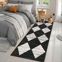 Garvee Plaid Black 2x6 Washable Runner Rug Modern Geometric Carpet Runner with Non-Slip Backing, Contemporary Accent Carpet, Foldable Low Pile Indoor Mat for Bedroom, Kitchen, Laundry