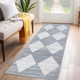 Garvee Plaid Grey 2x6 Washable Runner Rug Modern Geometric Carpet Runner with Non-Slip Backing, Contemporary Accent Carpet, Foldable Low Pile Indoor Mat for Bedroom, Kitchen, Laundry - Gray