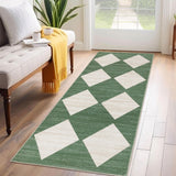 Garvee Plaid Green 2x6 Washable Runner Rug Modern Geometric Carpet Runner with Non-Slip Backing, Contemporary Accent Carpet, Foldable Low Pile Indoor Mat for Bedroom, Kitchen, Laundry - Green