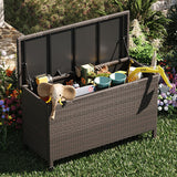 Garvee 150 Gallon Large Outdoor Deck Box, Patio Storage Box for Storage With 2 Wheels, Handles & Metal Support Frame, Rattan Waterproof Outdoor Storage Bins for Cushions, Patio Furniture,GardenTool(Brown) - Brown