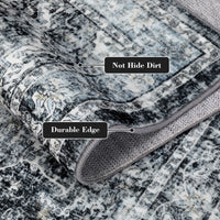 Garvee Area Rug 8x10 Washable Rug Retro Gray Vintage Large Rug Traditional Floor Cover Thin Rug Retro Kitchen Indoor Distressed Non Slip Carpet Floral Print Mat Living Room Bedroom Dining Room