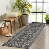 Garvee Washable Area Rug Vintage Traditional Floor Cover Foldable Thin Accent Indoor Distressed Non Slip Carpet Floral Print Mat Bedroom Living Room Bathroom (Black 2'x6') - Black